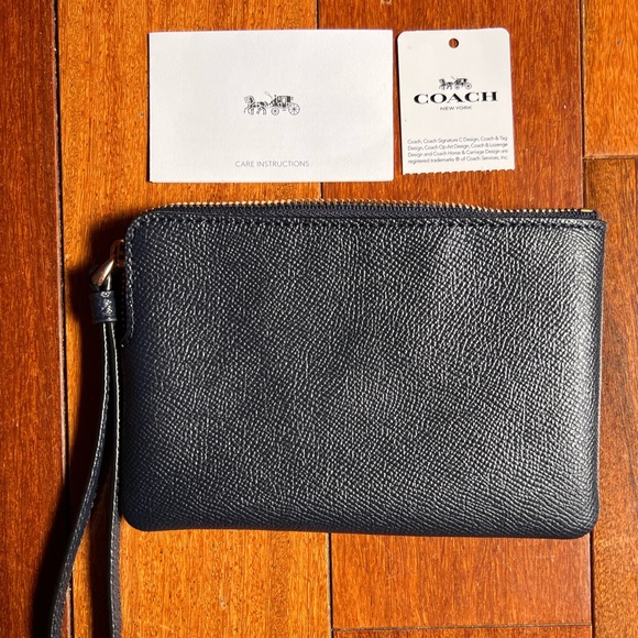 Coach Crossgrain Leather Corner Zip Wristlet Wallet Midnight Blue - Picture 4 of 5